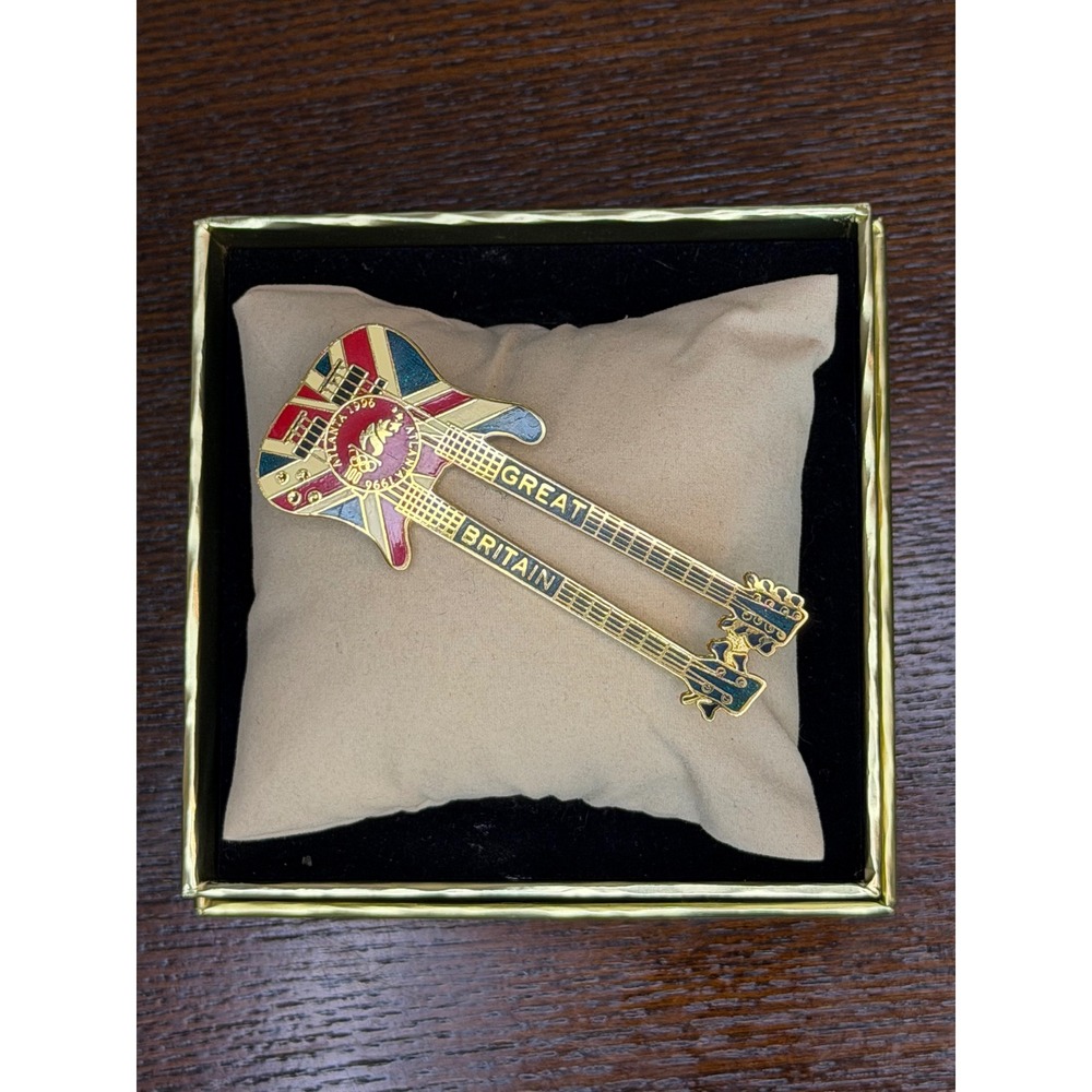 Vintage Atlanta 1996 Olympics Great Britain Double Neck Guitar Enamel Pin Boxed